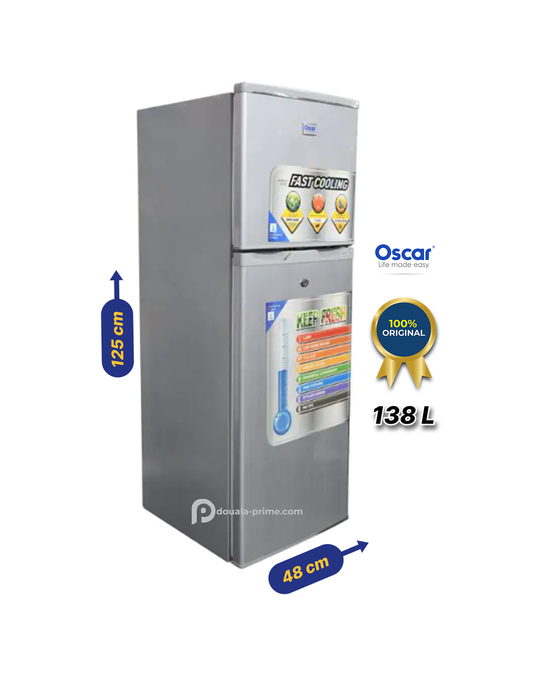 REFRIGERATEUR DOUBLE BATTANT OSCAR  OSC-R165S 138L