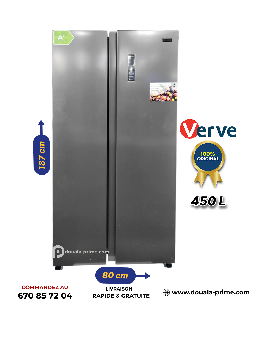 REFRIGERATEUR AMERICAIN VERVE  VV600SS 450L