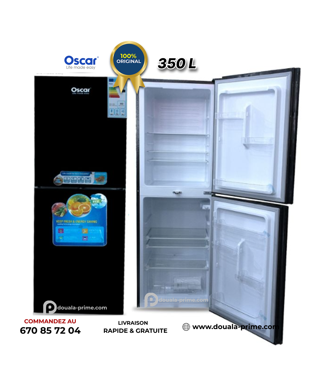 REFRIGERATEUR DOUBLE BATTANT OSCAR  OSC-350MB 350L