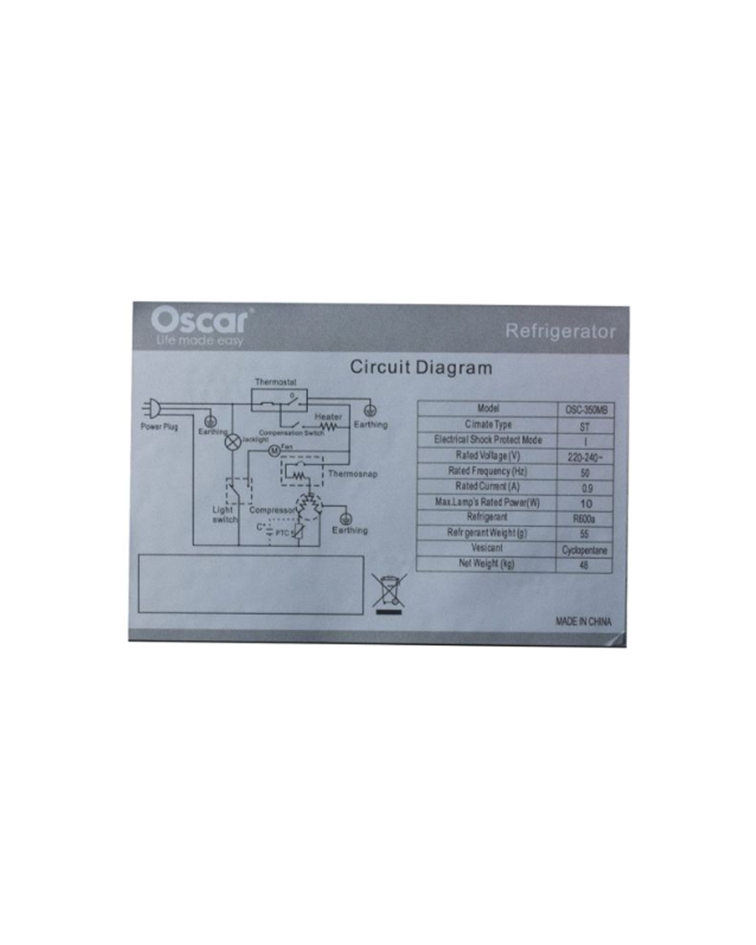 REFRIGERATEUR DOUBLE BATTANT OSCAR  OSC-350MB 350L