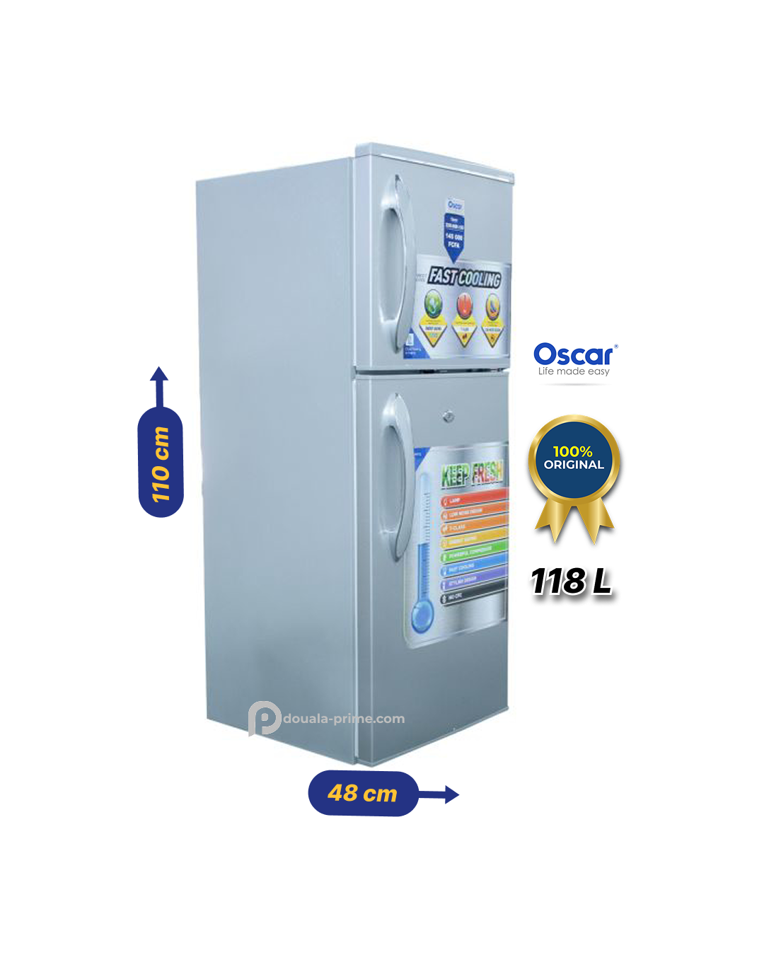 REFRIGERATEUR DOUBLE BATTANT OSCAR  OSC-R150S 118L