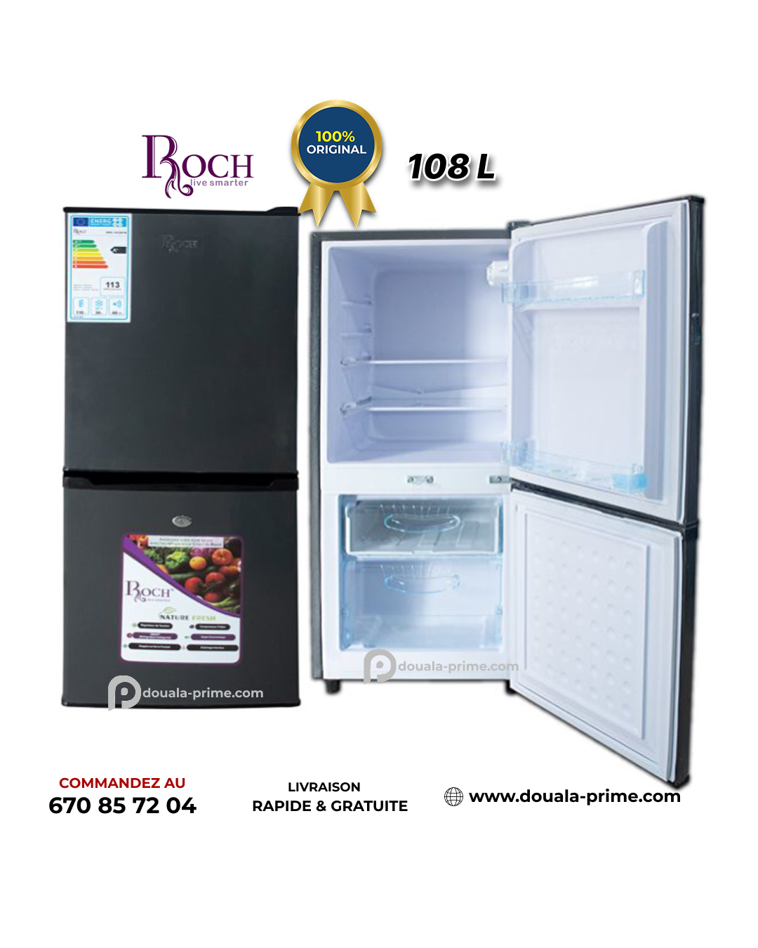 REFRIGERATEUR COMBINE ROCH RFR-145DB-W 108L