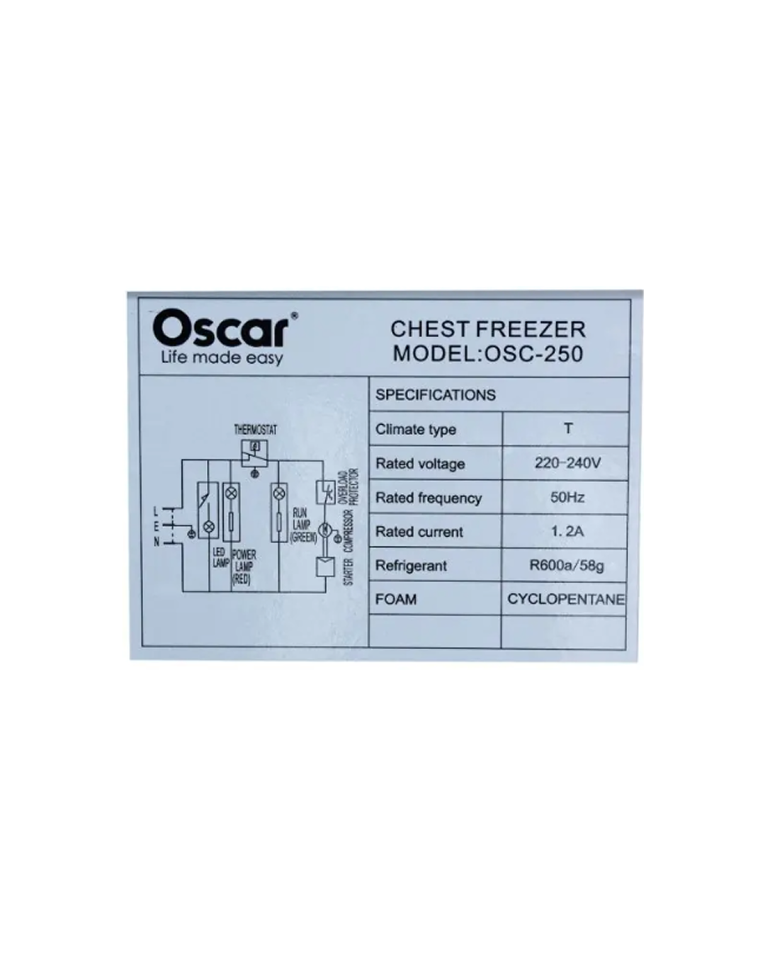 CONGELATEUR COFFRE OSCAR OSC-250 140L