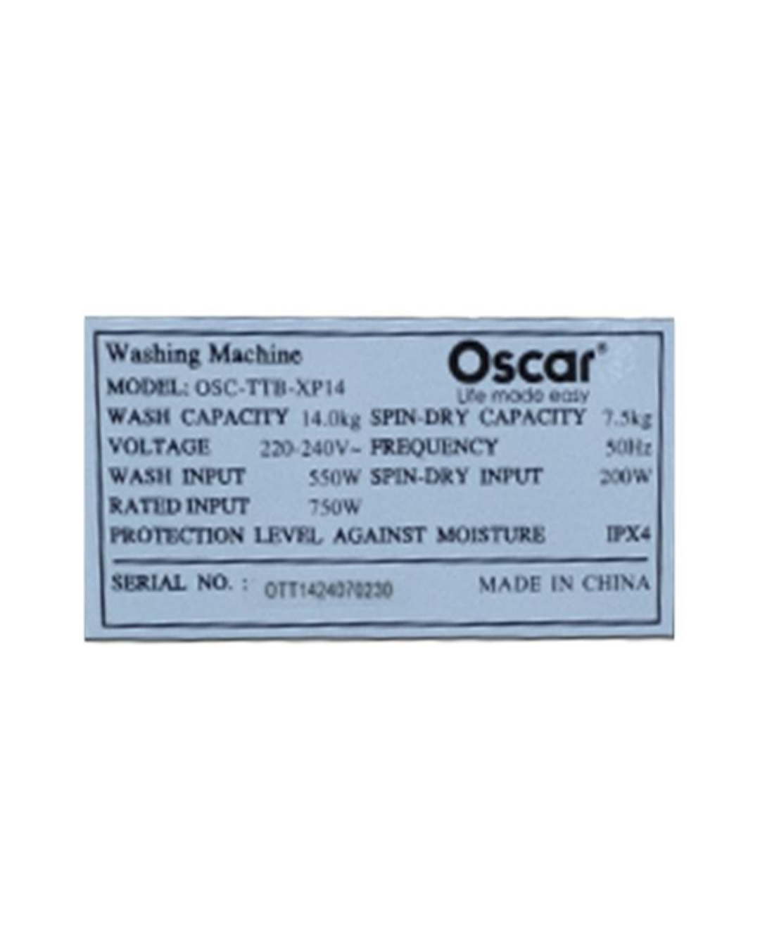MACHINE A LAVER SEMI-AUTOMATIQUE OSCAR OSC-TTB-XP14  14KG