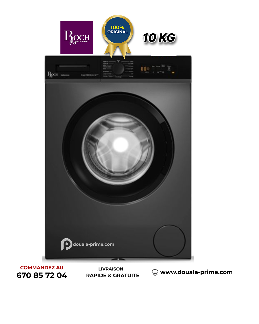 Machine à laver automatique Roch Inverter - 10 kg - RWM-100SI-H