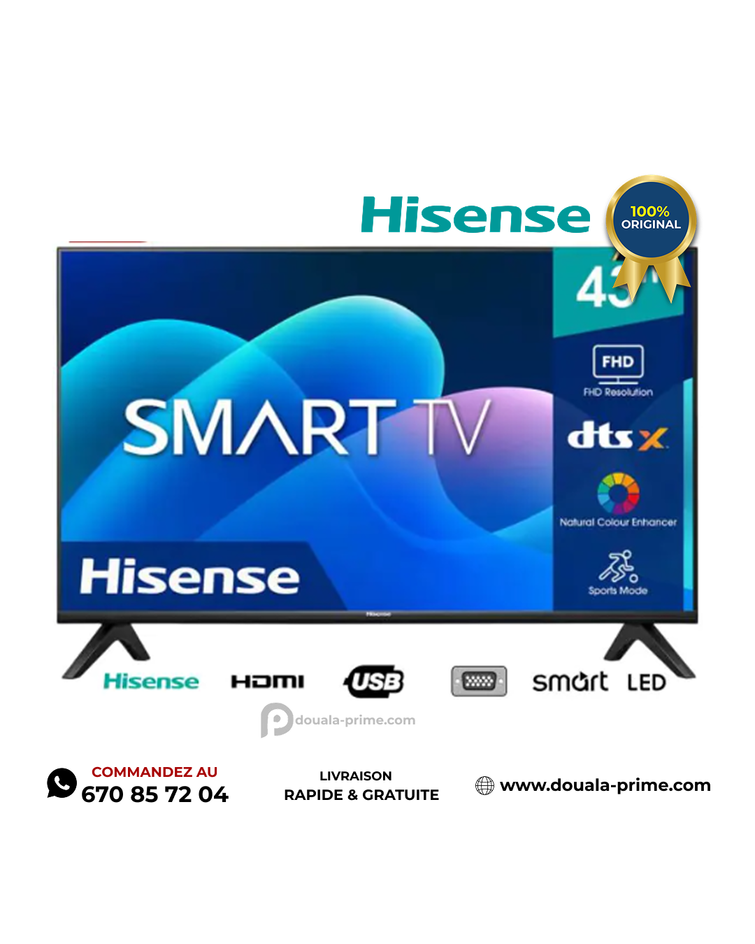 SMART TV HISENSE - 43A4Q - 43 POUCES - FULL HD - NOIR