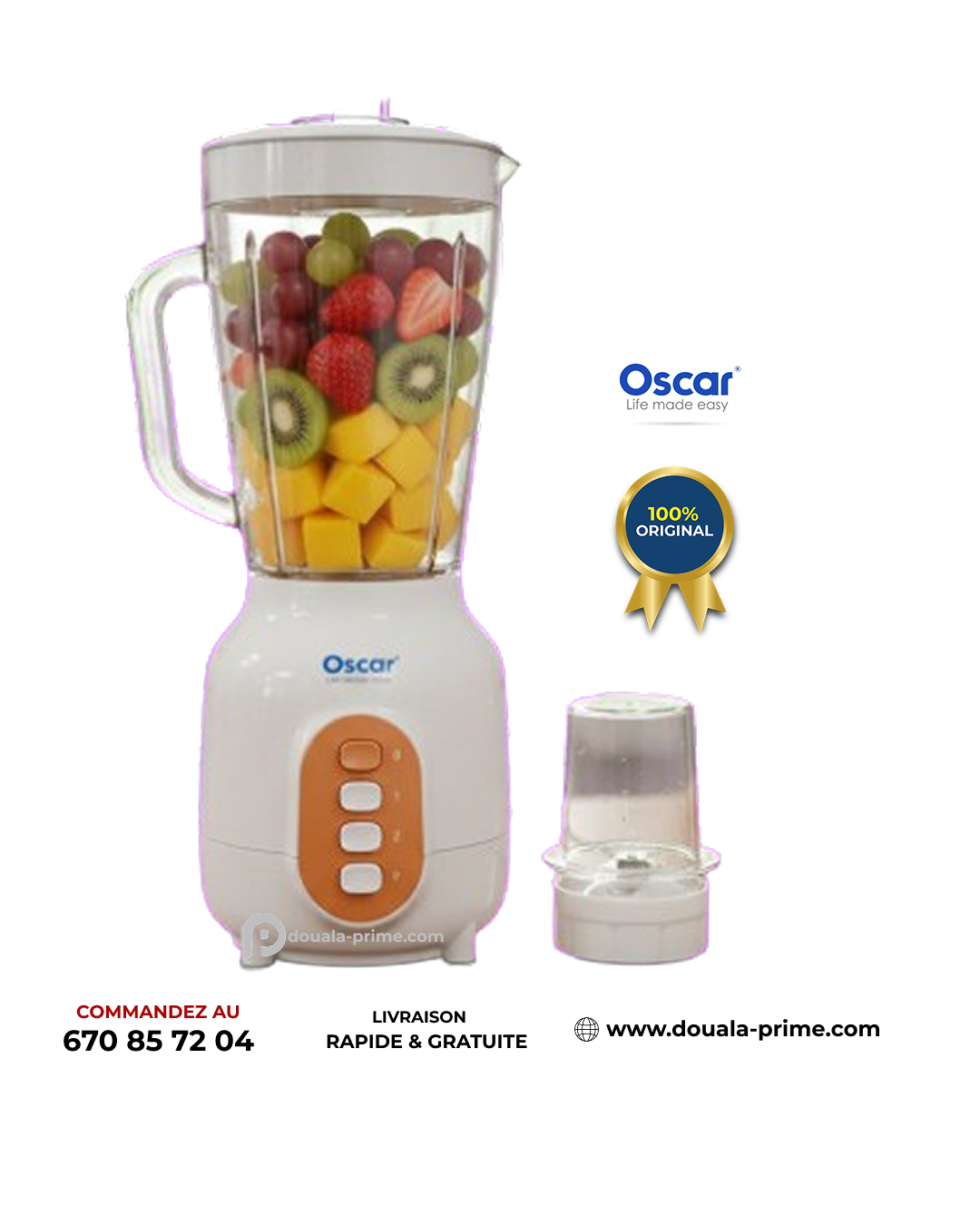 BLENDER OSCAR 2 EN 1 OSC-25PP-B  + BROYEUSE A SEC 350W