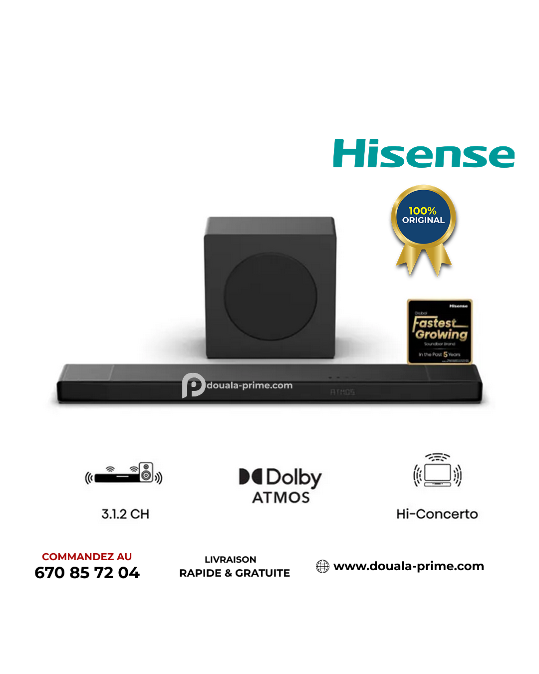 Barre de son HISENSE AX3120Q Dolby Atmos |440W | 3.1.2CH 3.1.2CH