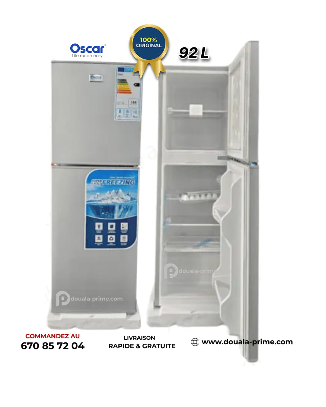 REFRIGERATEUR DOUBLE BATTANT OSCAR  OSC-R130S 92L