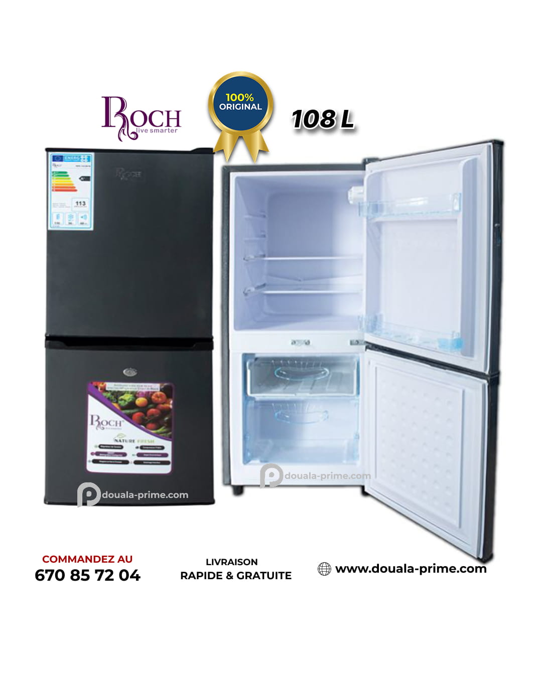 REFRIGERATEUR COMBINE ROCH RFR-145DB-W 108L
