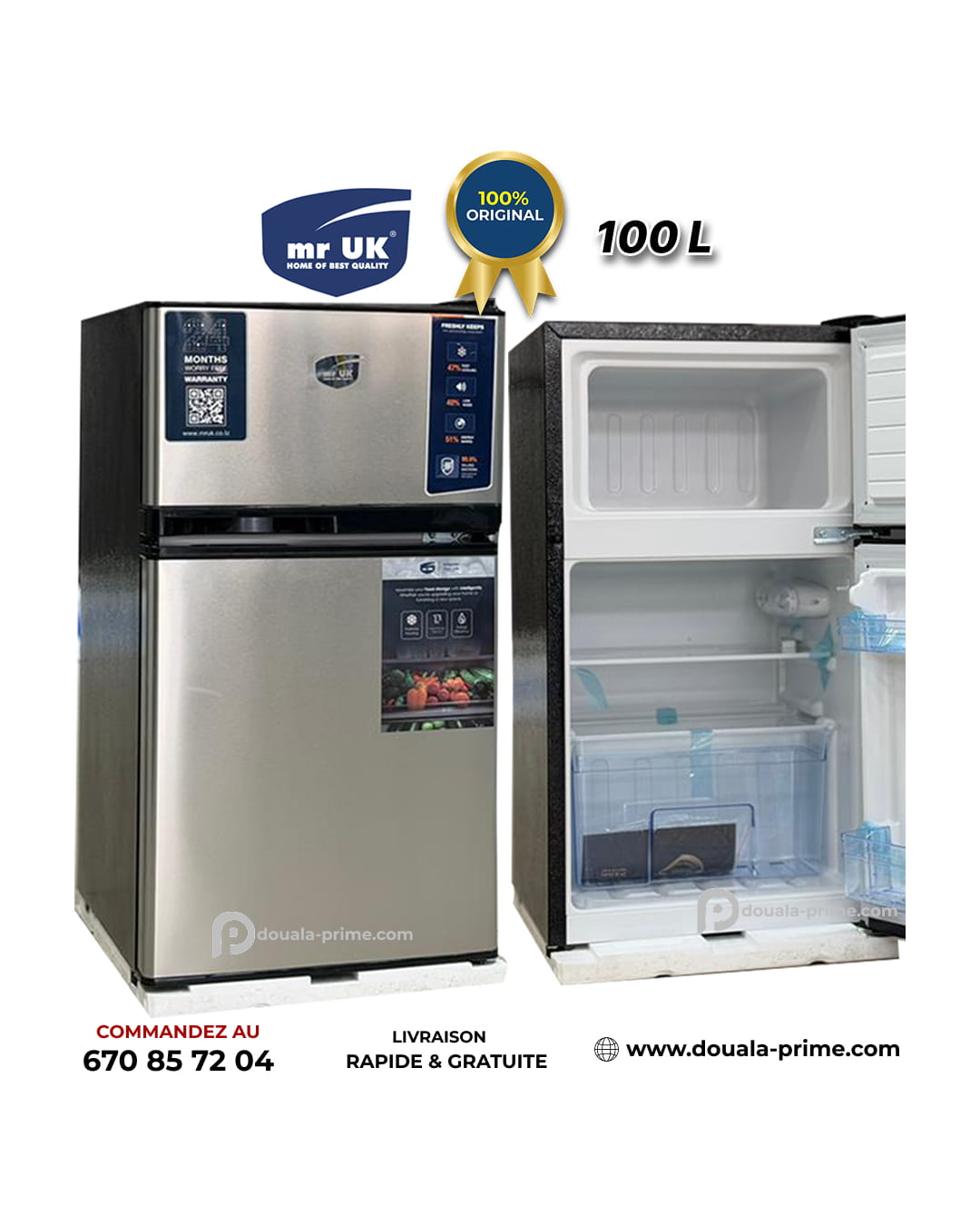 REFRIGERATEUR DOUBLE BATTANTS MR UK F48-08-0L 100L