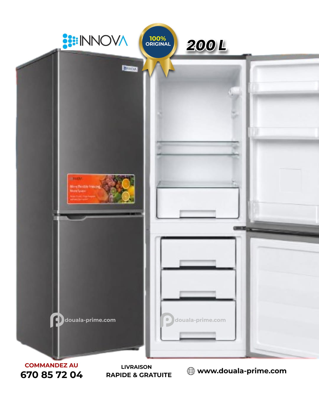 REFRIGERATEUR COMBINE COFFRES INCASSABLES  INNOVA IN-271  200L