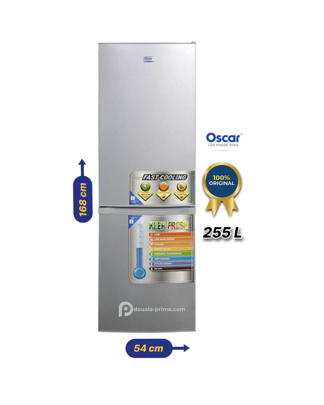 Réfrigérateur combiné Oscar OSC-R355C - 255 Litres - Classe énergétique A - 40dB - R600a - Gris