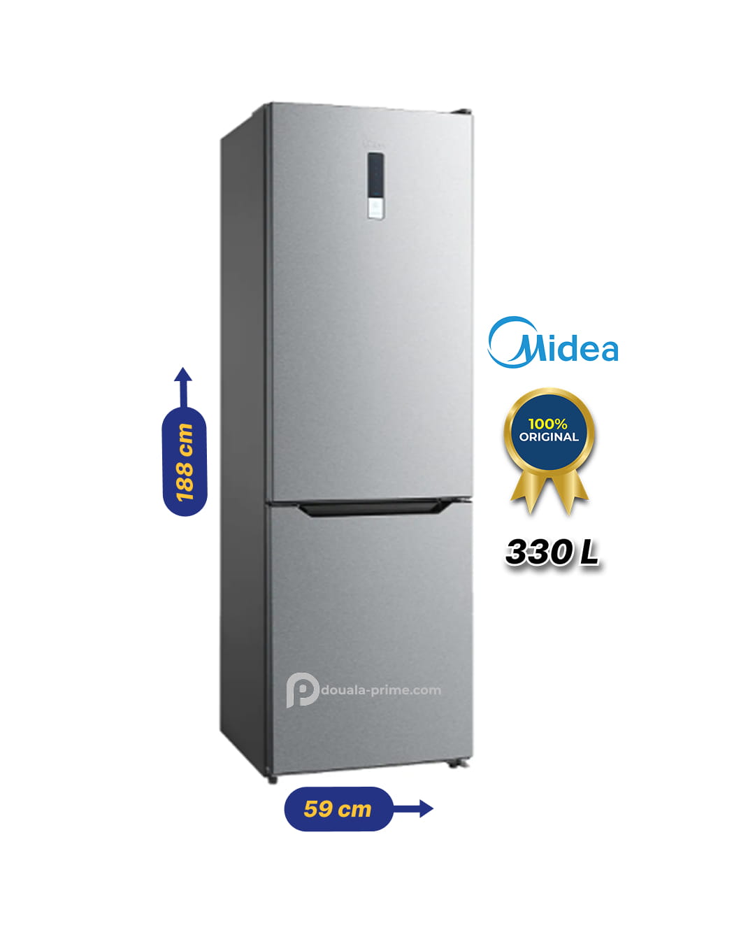 Réfrigérateur Combiné Midea MDRB424FGD02O, dégivrage automatique, commandes électroniques, 330 L,  économie d'énergie, linox