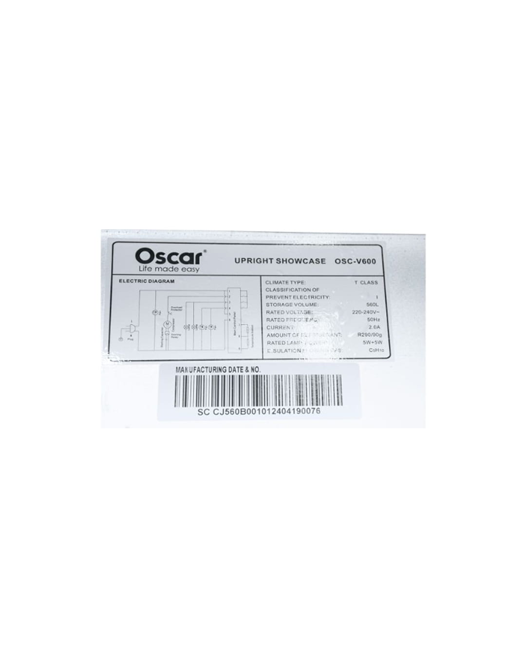 Réfrigérateur Vitrine - Oscar - Double porte - OSC-V600 - 560 litres - Noir