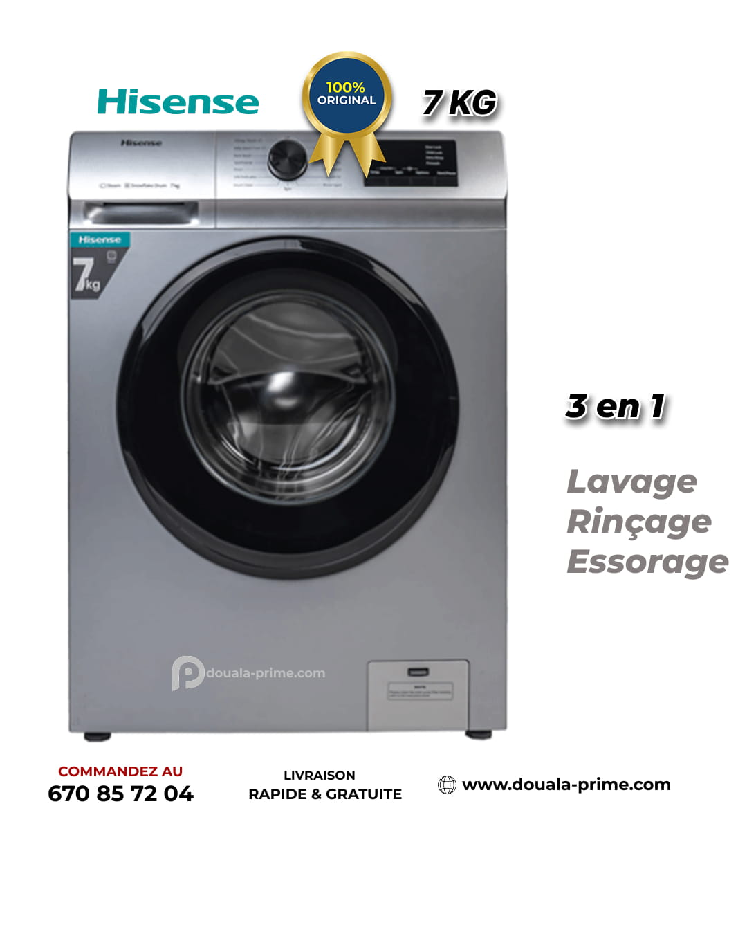 MACHINE A LAVER HISENSE AUTOMATIQUE 7KG A+++ FRONT LOAD - SNOWFLAKE DRUM - WFVB7012MT