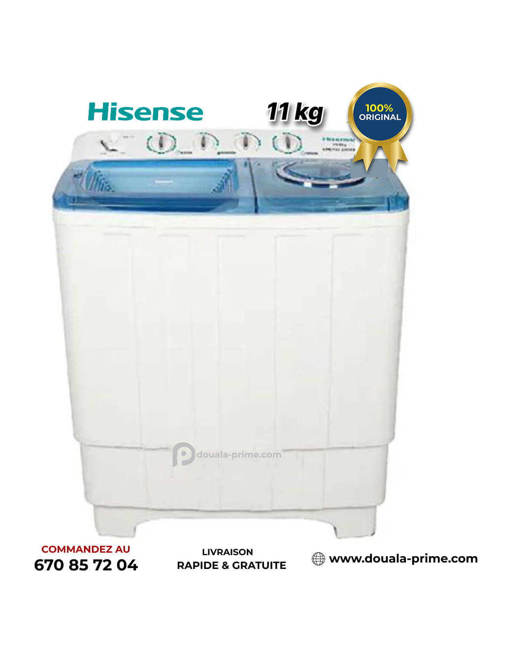 Machine à Laver Semi-Automatique Hisense - 11KG - WSRB113W - Économique - Lave/Rince/Essor