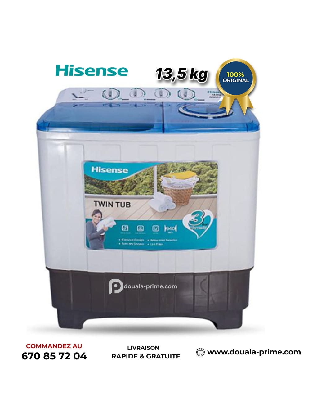 Machine à Laver Semi-Automatique Hisense - 13.5KG - WSRB143W - Blanc