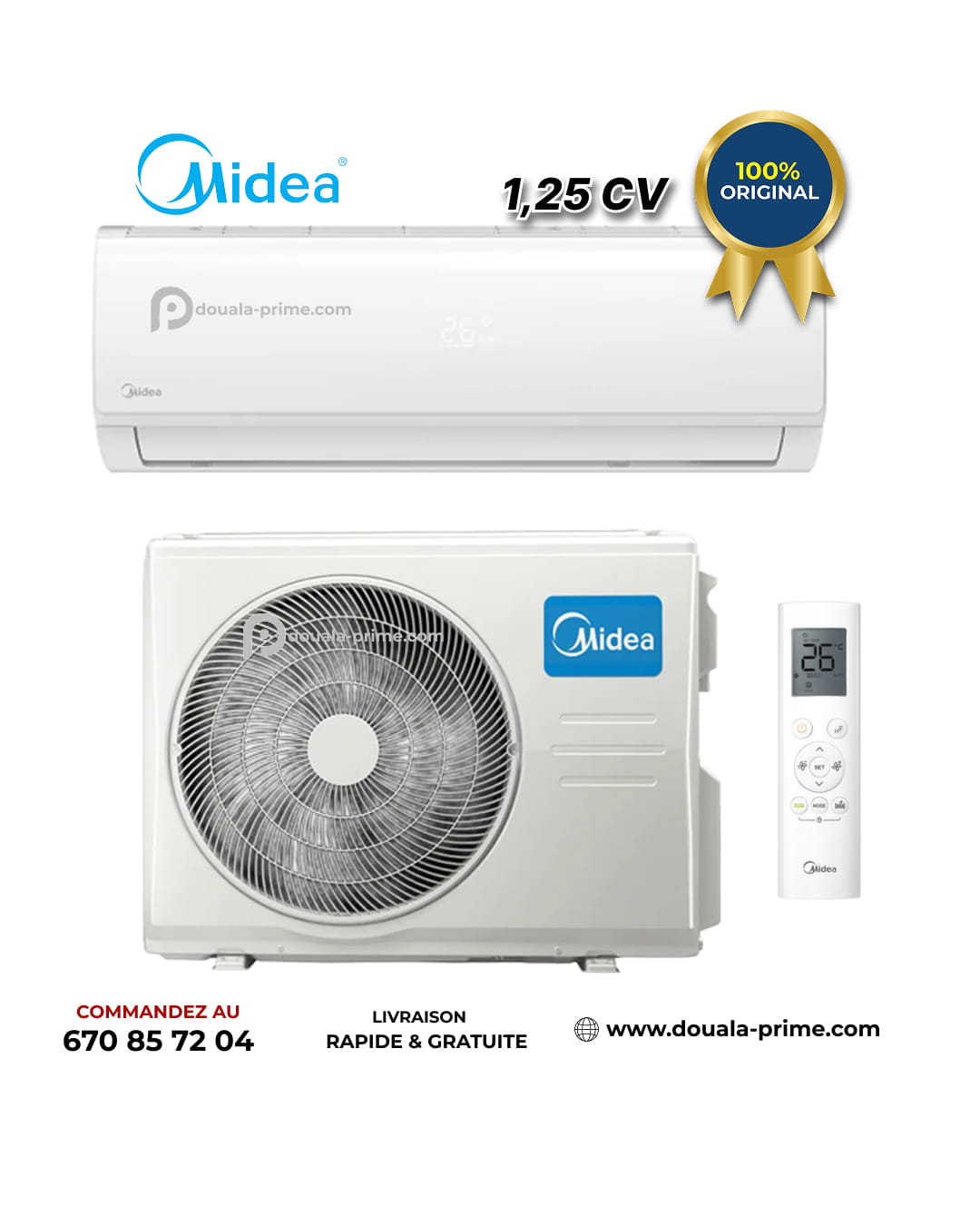Climatiseur split - MIDEA - ON/OFF -COMFORT - 1.25 Cv -R410 - 9000 BTU - Blanc