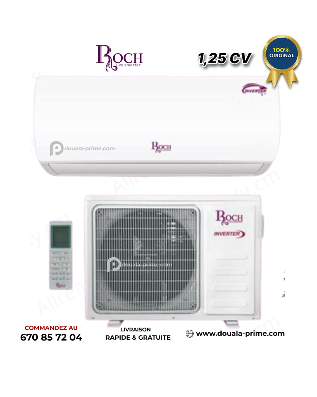 Climatiseur Roch - Inverter - 1.25 CV - R410 - 9000 Btu - Blanc