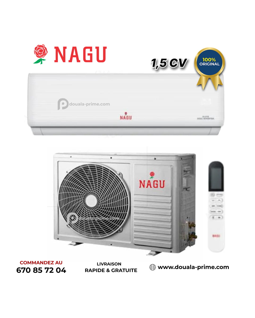 Climatiseur Split Nagu - Inverter - 1.5 CV - 12000 Btu