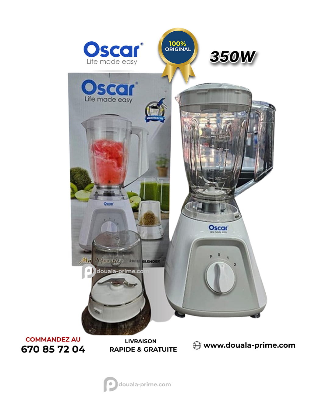 ROBOT MIXEUR OSCAR 2 EN 1 350W 1,5L BLANCHE