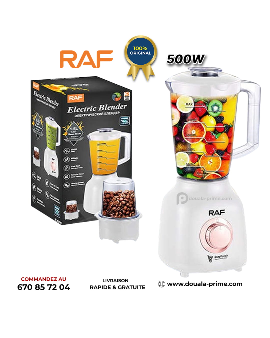 ROBOT MIXEUR ELECTRIQUE RAF R.2853 500W 1,5L