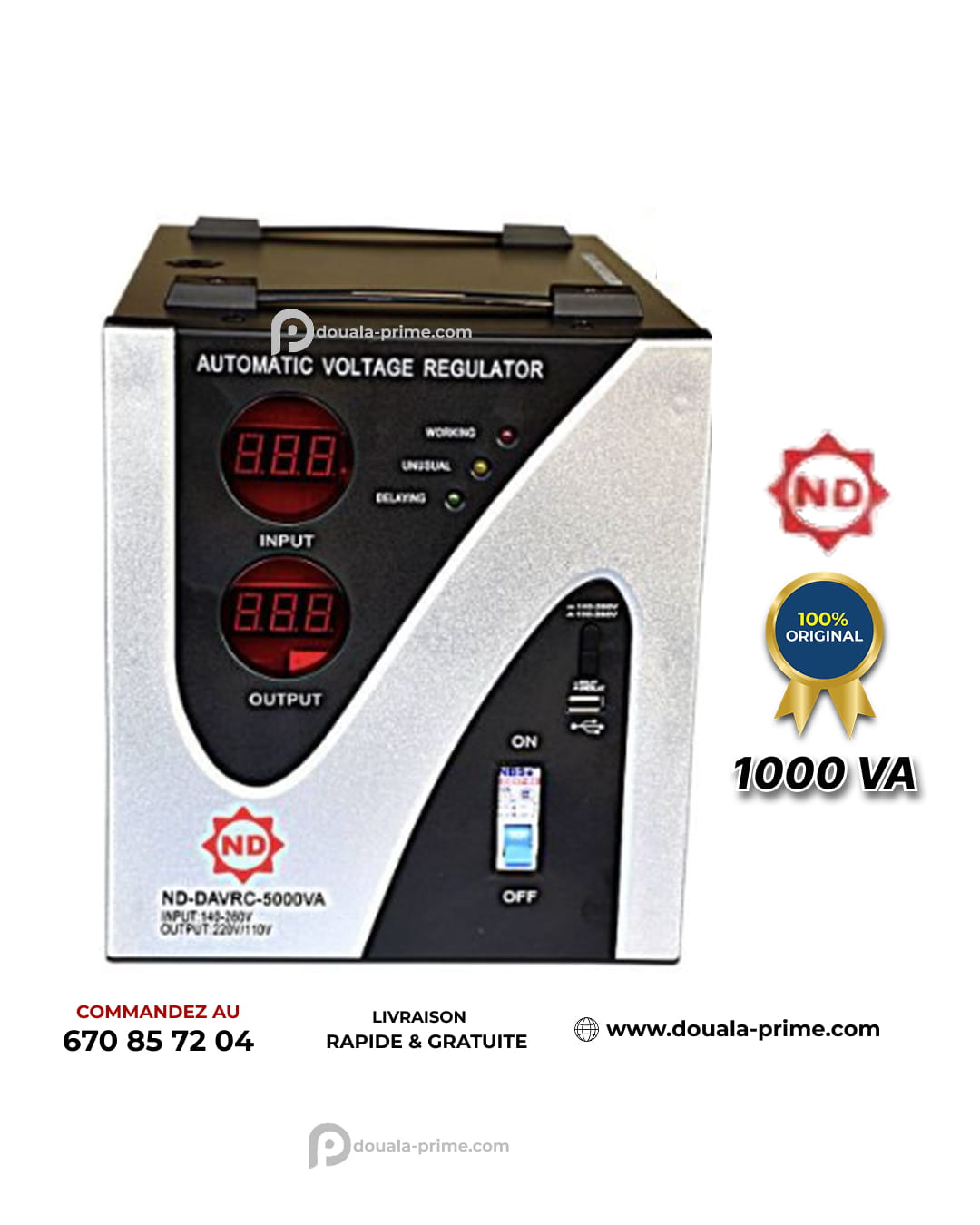 Régulateur de tension numérique - N.D.E 9 ND-DAVRC - 220/110V - 1000W - Noir