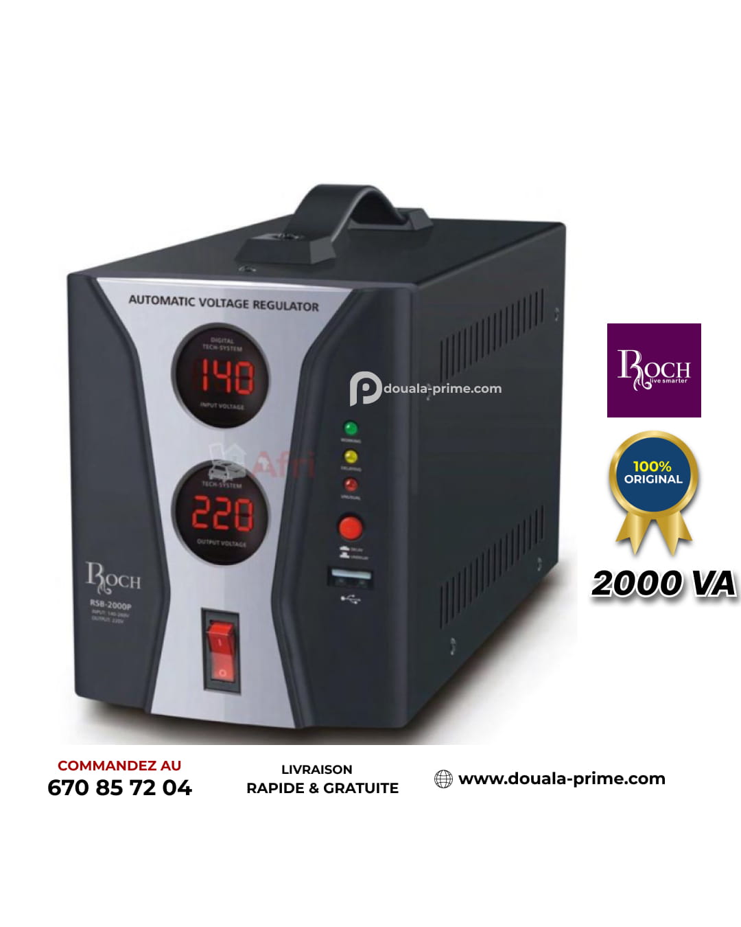 Régulateur de tension ROCH - RSB-2000E - 2000 VA - USB