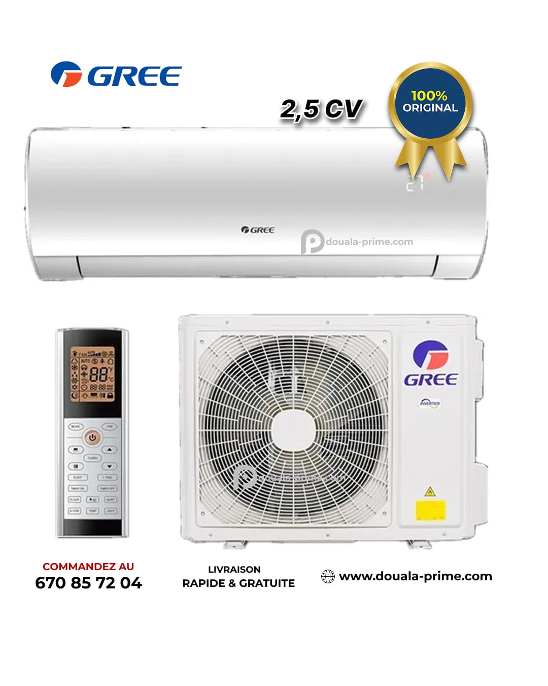 Climatiseur Split Gree - Inverter - 2.5 CV - 18000 Btu