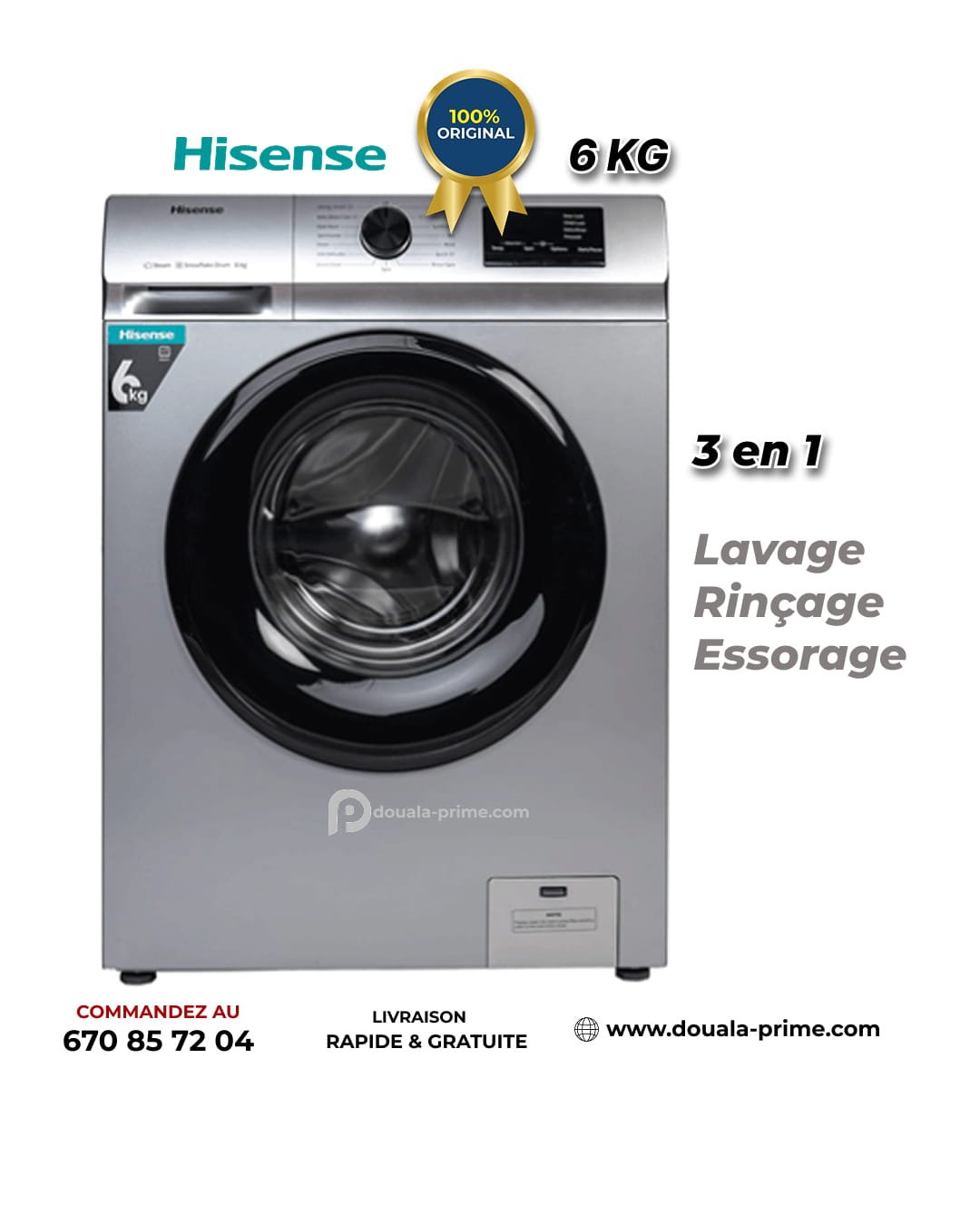 Machine À Lave Automatique Hisense – WFVB 6010MT- 6KG – Gris